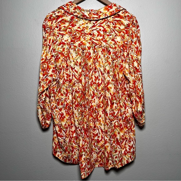 NEW Emily Daniels Women Top 2X Orange‎ Paisley Button Front Roll Tab 3/4 Sleeve - Picture 7 of 8